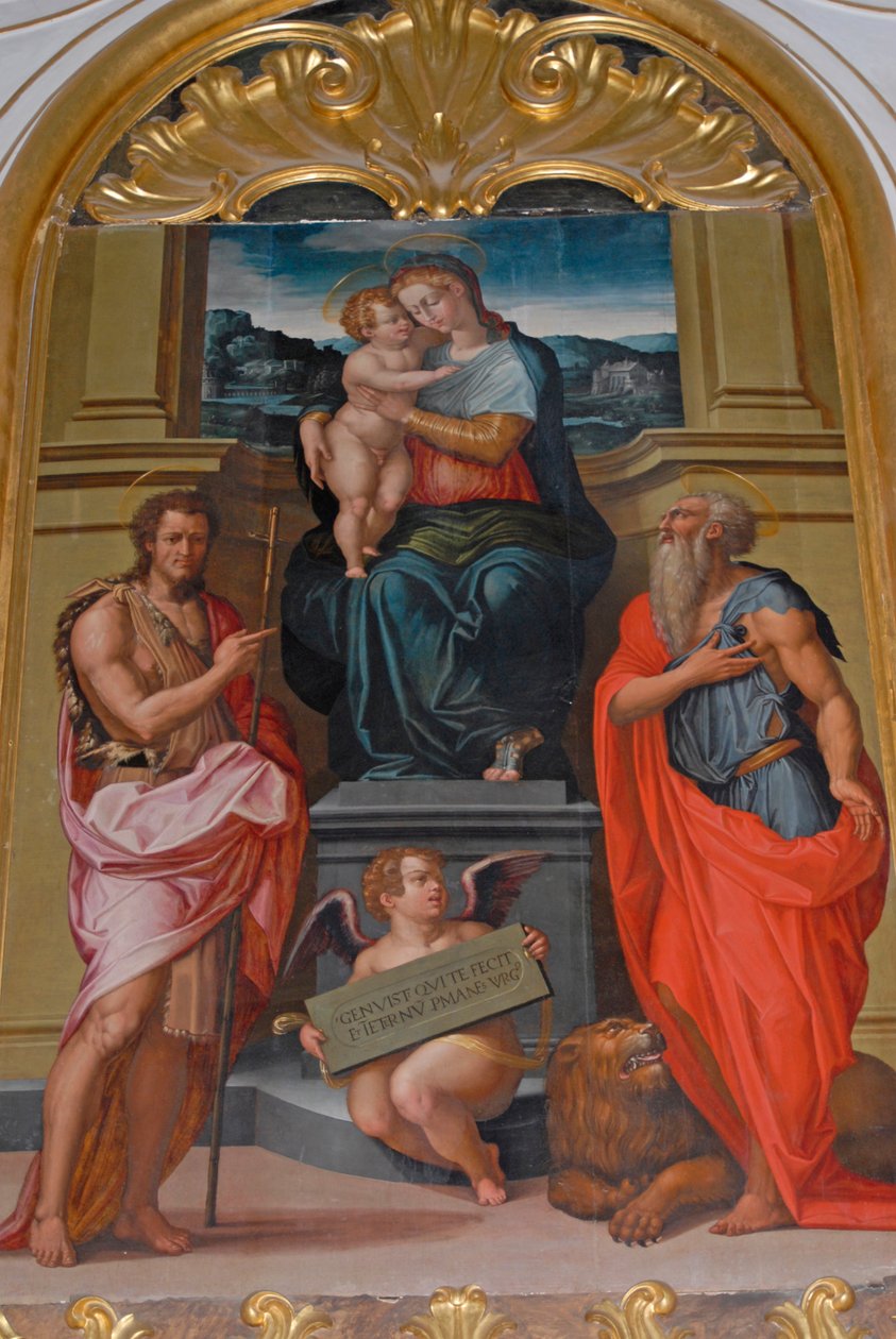 Madonna e Bambino tra San Giovanni Battista e San Girolamo, dipinto di Giorgio Vasari, chiesa nel monastero di Camaldoli, Camaldoli, Toscana, Italia da Giorgio Vasari