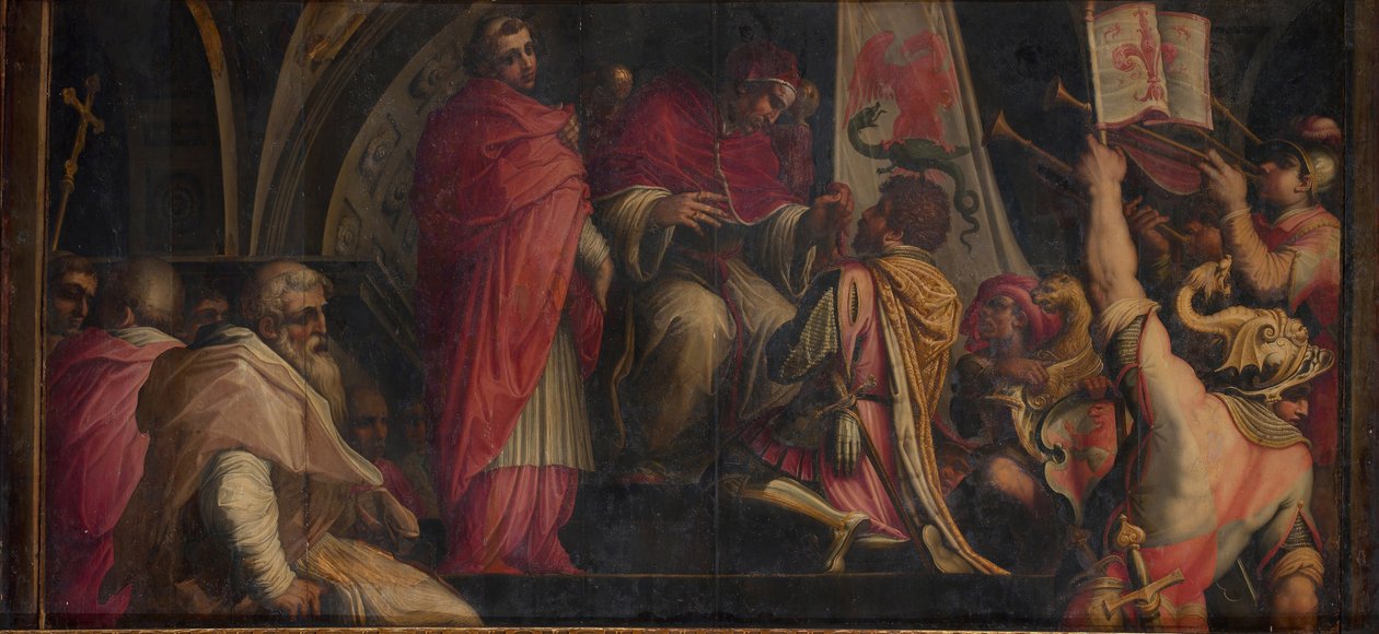 Papa Clemente IV consegna i suoi insegni ai capitani del Partito Guelfo, 1563-1565 da Giorgio Vasari