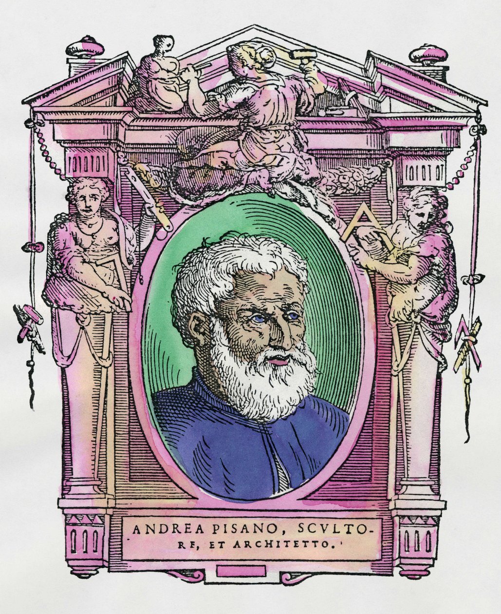 Ritratto di Andrea Pisano (1290-1349) scultore e architetto italiano. Incisione del trattato “Le Vite dei più eccellenti pittori, scultori e architetti” di Giorgio Vasari da Giorgio Vasari