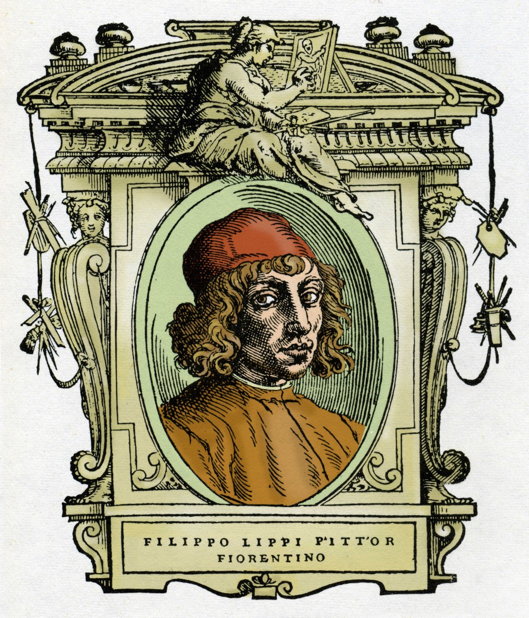 Ritratto di Filippo Lippi (1406-1469) pittore fiorentino. Xilografia da "La vita dei pittori" di Giorgio Vasari da Giorgio Vasari