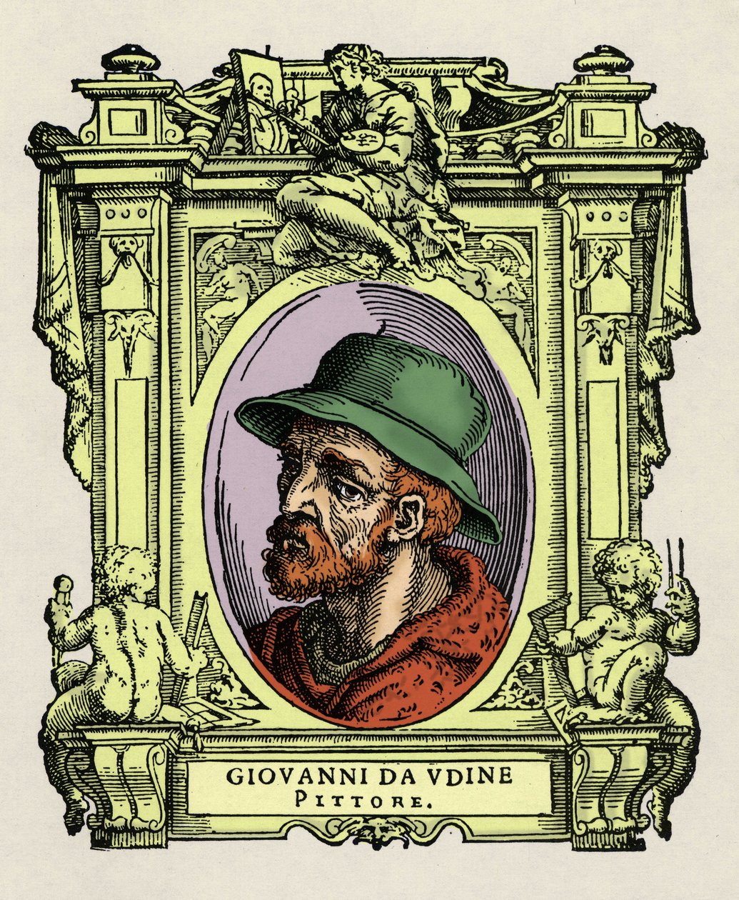 Ritratto di Giovanni da Udine (Giovanni Nanni). Pittore e architetto italiano. Incisione del trattato "Le Vite de