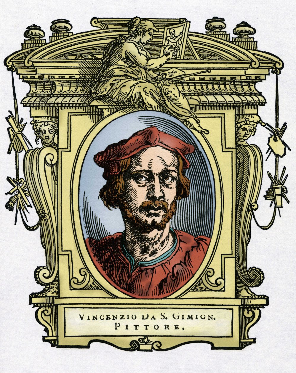 Ritratto di Vincenzo Tamagni (Vincenzo da San Gimignano) (1492-1530) pittore italiano. Incisione del trattato “Le Vite dei più eccellenti pittori, scultori e architetti” di Giorgio Vasari da Giorgio Vasari