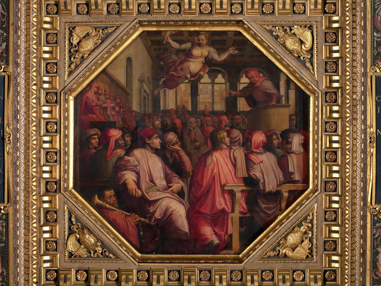 Discorso di Antonio Giacomini per la guerra contro Pisa nella Sala dei Duecento da Giorgio Vasari