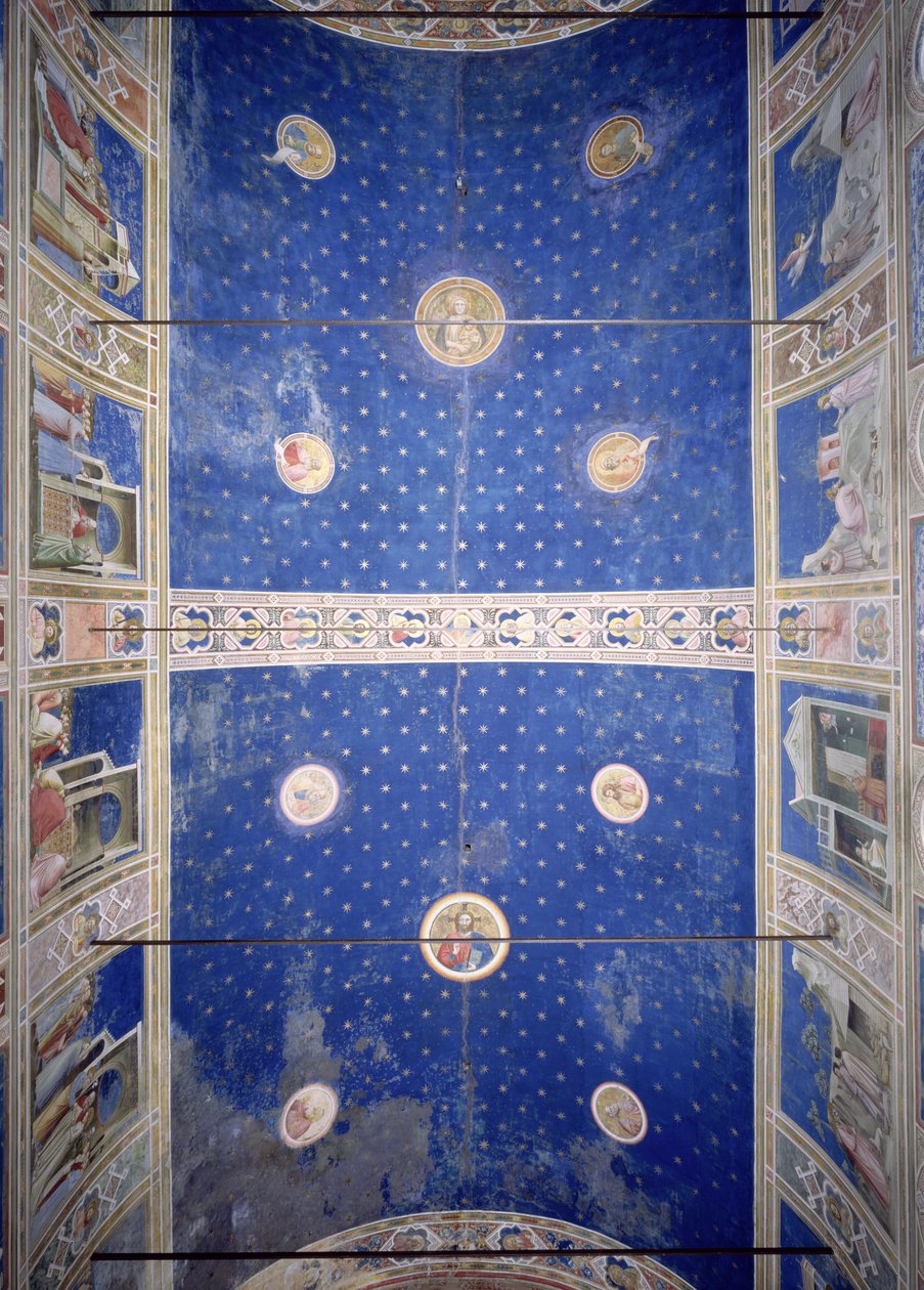 Veduta della volta del soffitto con medaglioni raffiguranti Cristo, Madonna con Bambino e i Dottori della Chiesa, c.1305 da Giotto di Bondone