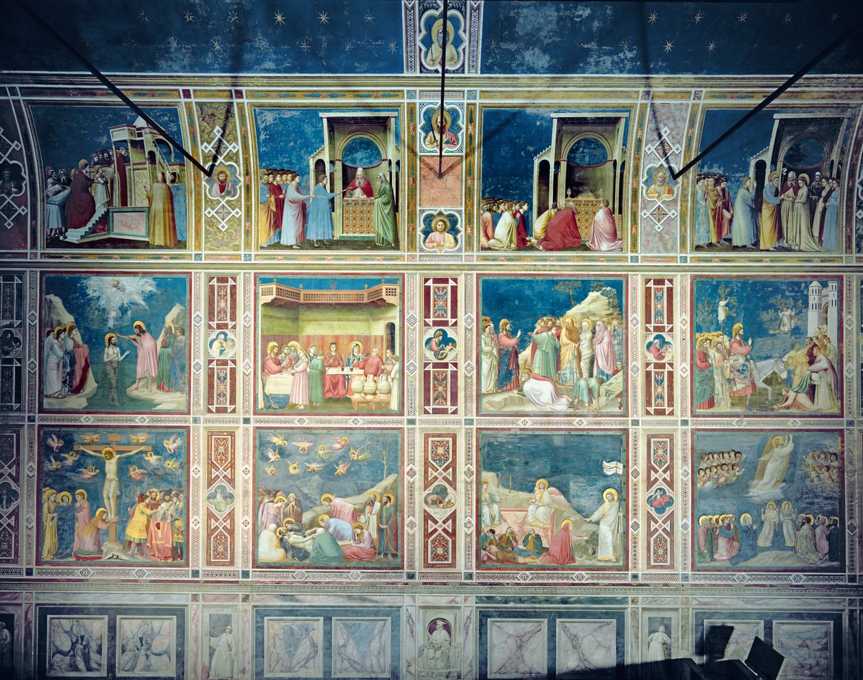 Vista della parete nord che raffigura scene della Vita della Vergine e della Vita di Cristo, c.1305 da Giotto di Bondone