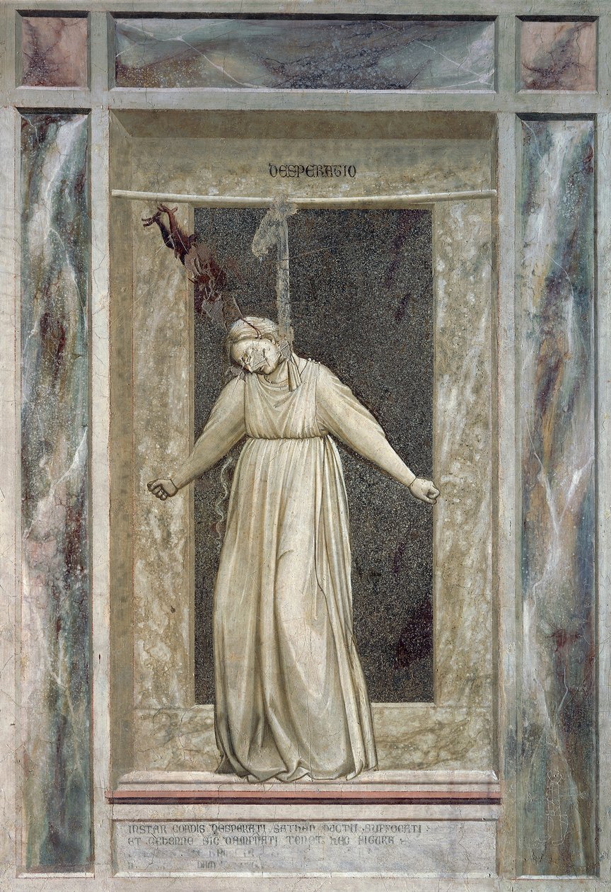 Disperazione, figura femminile che si impicca e diavolo che la afferra per i capelli, (dettaglio) da Giotto (c.1266 1337)