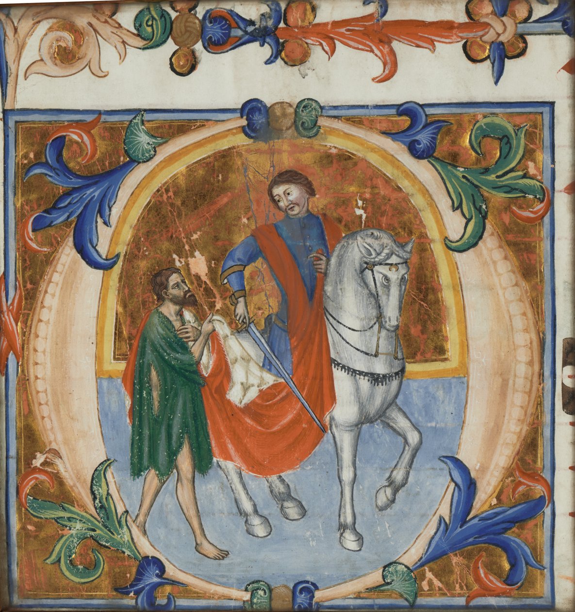 Miniatura illuminata di San Martino che divide il suo mantello (da un grande libro corale) da Giotto di Bondone (school of)