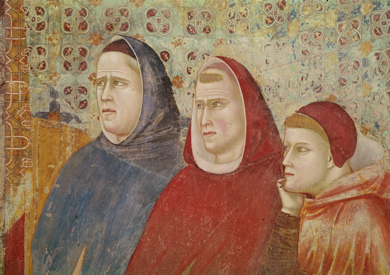 San Francesco che predica un sermone a Papa Onorio III (dettaglio di tre prelati sulla destra), c.1297-99 da Giotto di Bondone