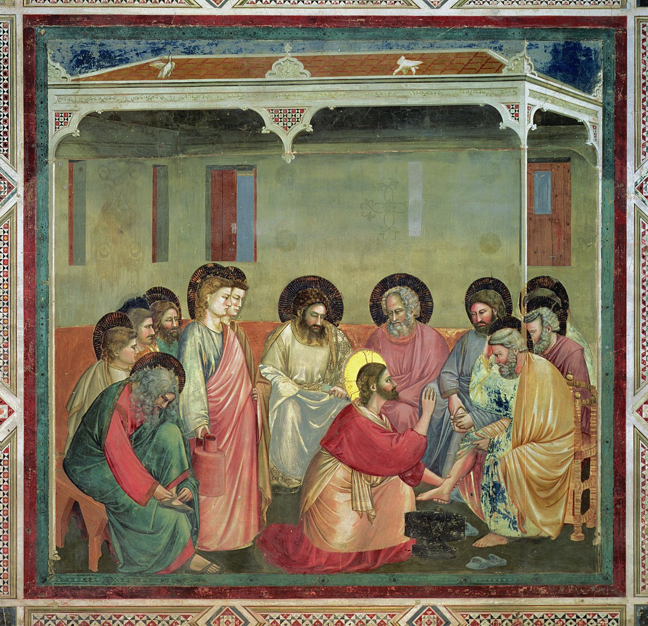 Cristo lava i piedi ai discepoli, c.1305 (post restauro) da Giotto di Bondone