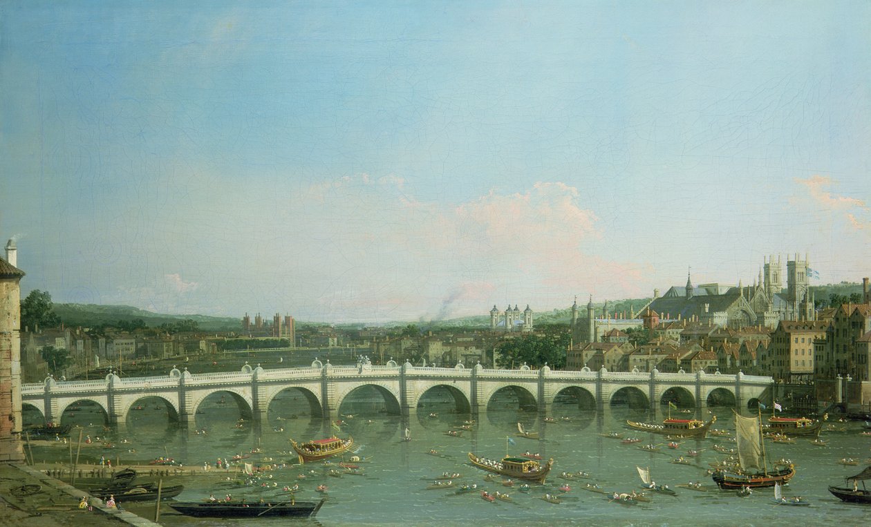 Ponte di Westminster da nord con il Palazzo di Lambeth in lontananza da Giovanni Antonio Canal