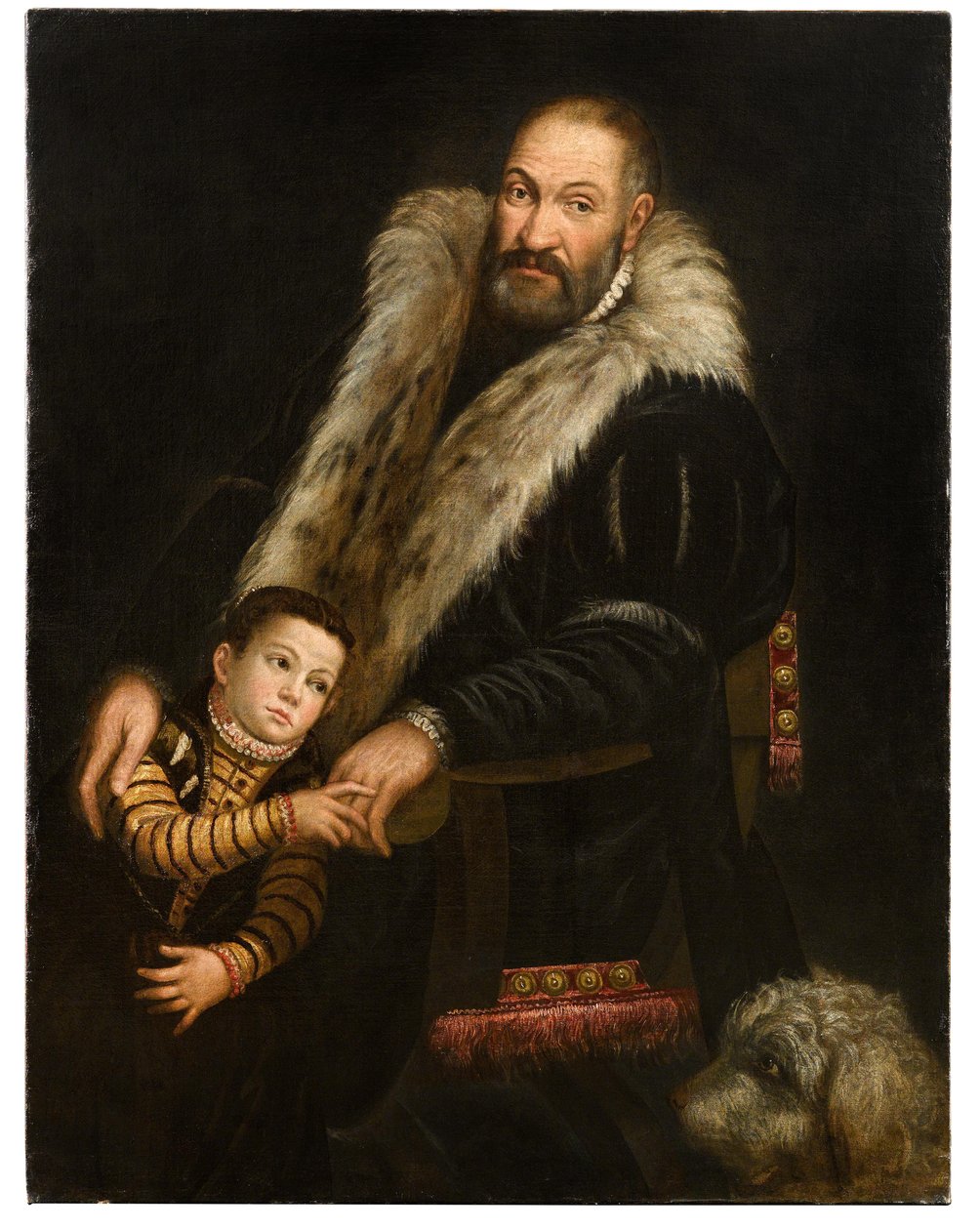Ritratto di un gentiluomo e un bambino con un cane da Giovanni Antonio Fasolo