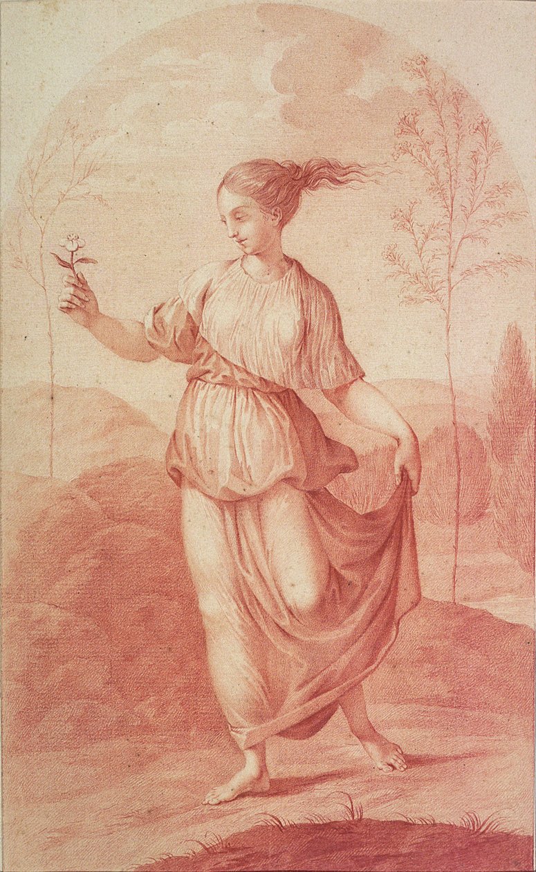 Una giovane donna che cammina a piedi nudi in un paesaggio da Giovanni Battista Cipriani