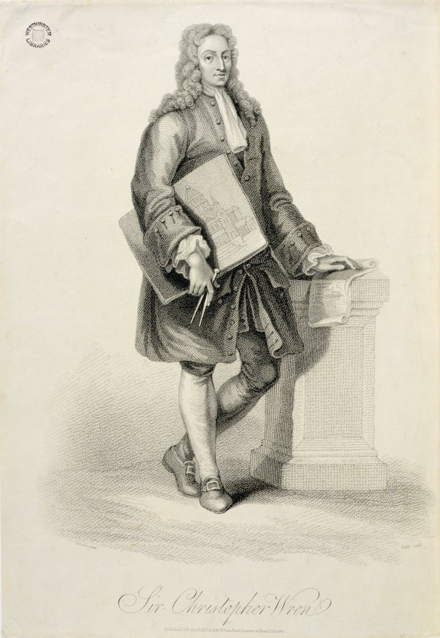Sir Christopher Wren, inciso da James Godby, pub. da Edward Orme, 1815 da Giovanni Battista Cipriani