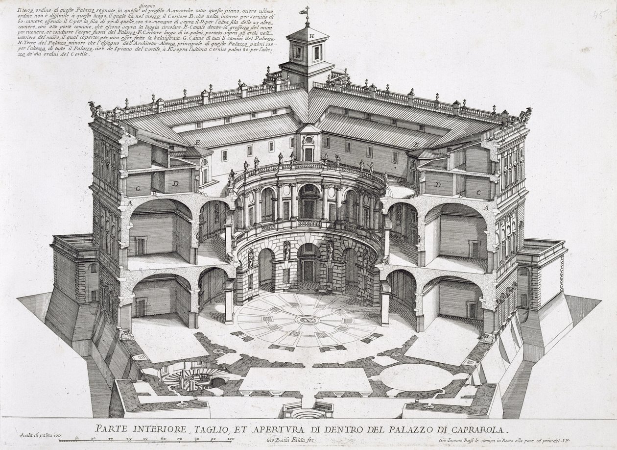 Sezione trasversale di Villa Caprarola, Bagnaia da Giovanni Battista Falda