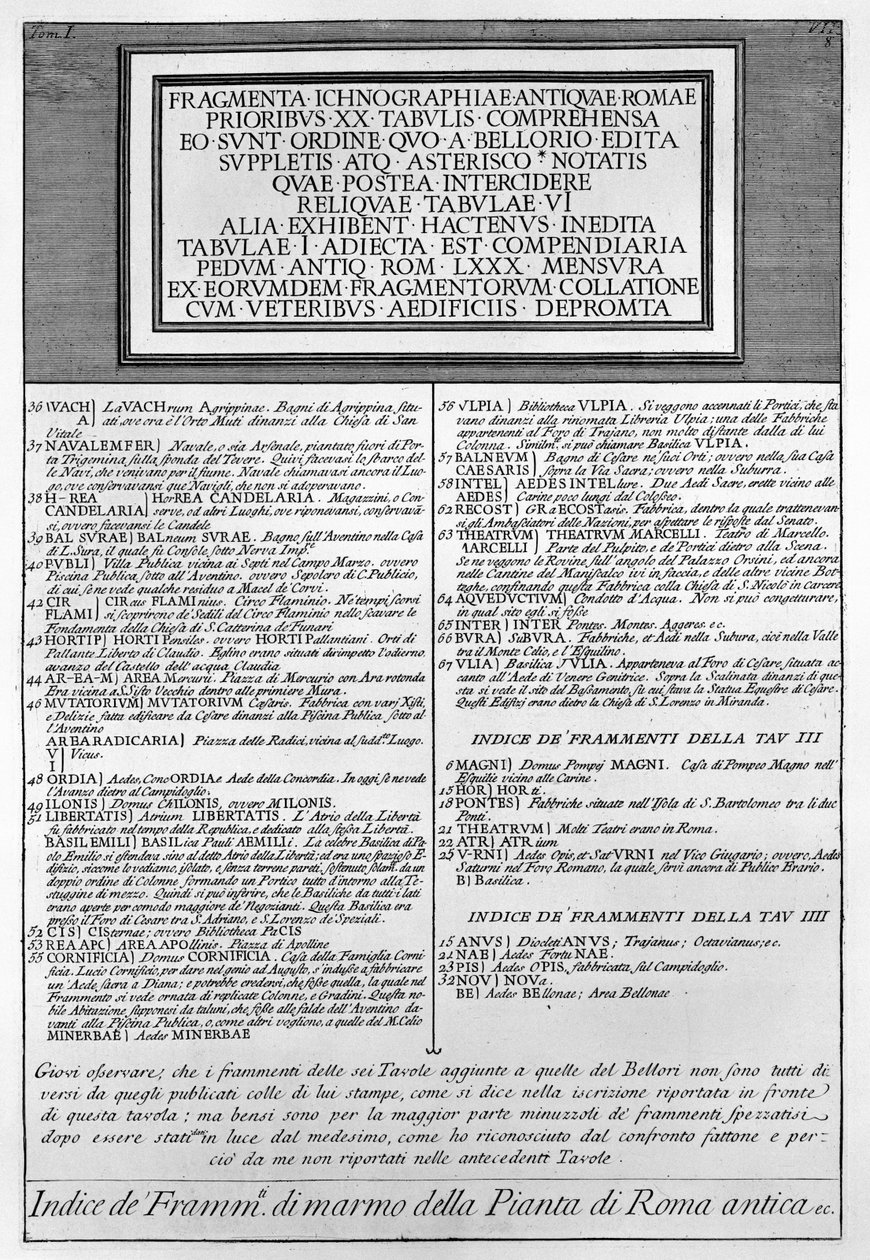Descrizione della Forma Urbis da Giovanni Battista Piranesi