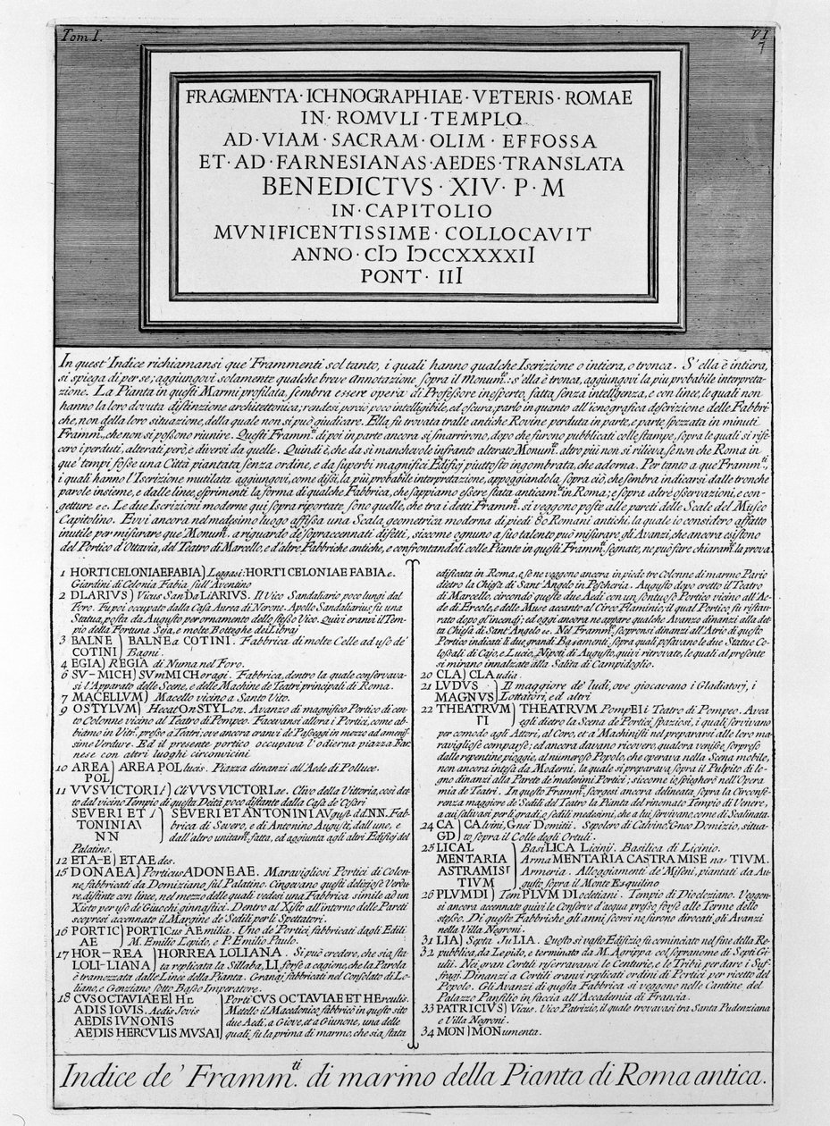Descrizione per Forma Urbis da Giovanni Battista Piranesi