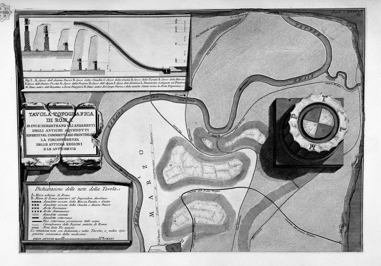 Mappe degli antichi acquedotti romani a Roma da Giovanni Battista Piranesi