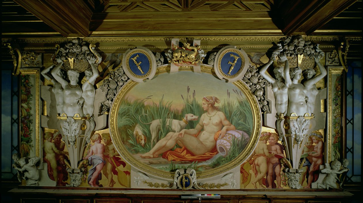 La Ninfa di Fontainebleau (dettaglio dello schema decorativo nella Galleria di Francesco I, 1530-40) da Giovanni Battista Rosso Fiorentino