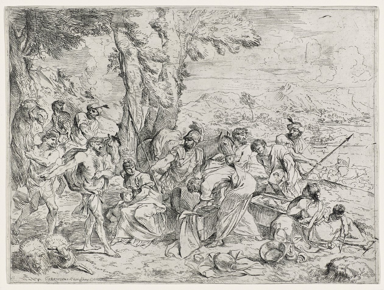 Rachele nasconde gli idoli di Labano o Labano cerca gli idoli da Giovanni Benedetto Castiglione