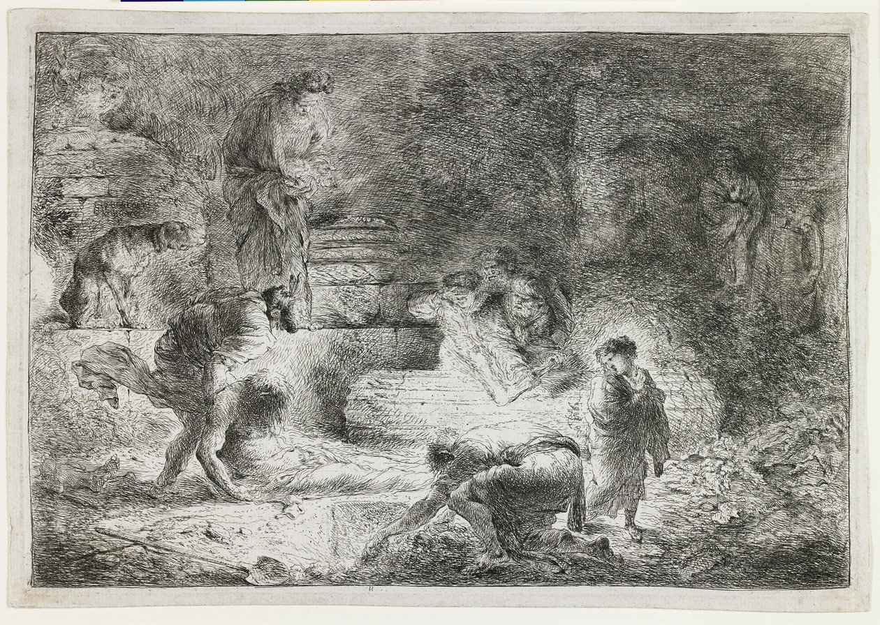 Tobi che seppellisce i morti, c. 1650 da Giovanni Benedetto Castiglione