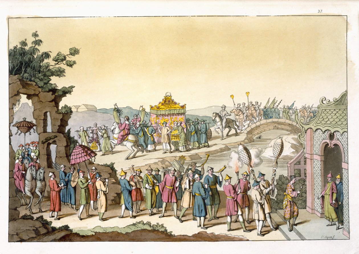 Processione a un matrimonio tradizionale taoista, illustrazione da 