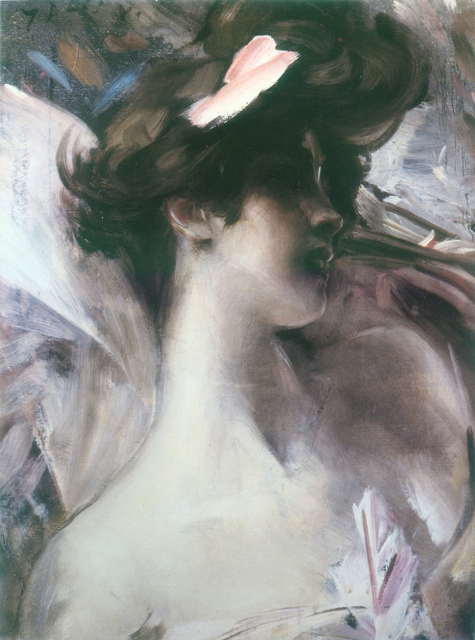 Testa di giovane su sfondo rosa da Giovanni Boldini