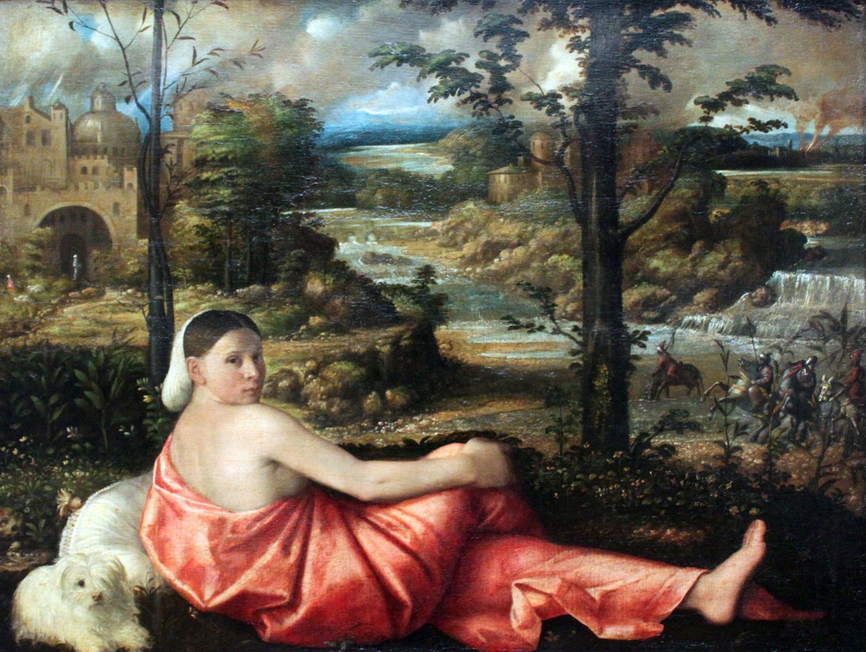 Ritratto di una giovane donna riposante in un paesaggio da Giovanni de Busi Cariani
