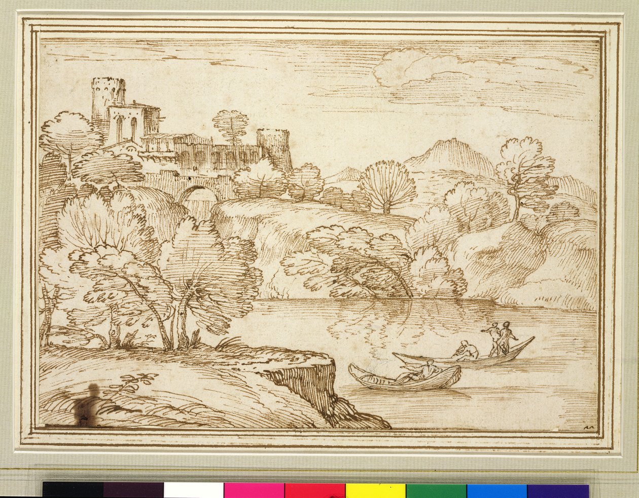 Paesaggio Classico con Barche su un Lago sotto un Castello da Giovanni F. Grimaldi
