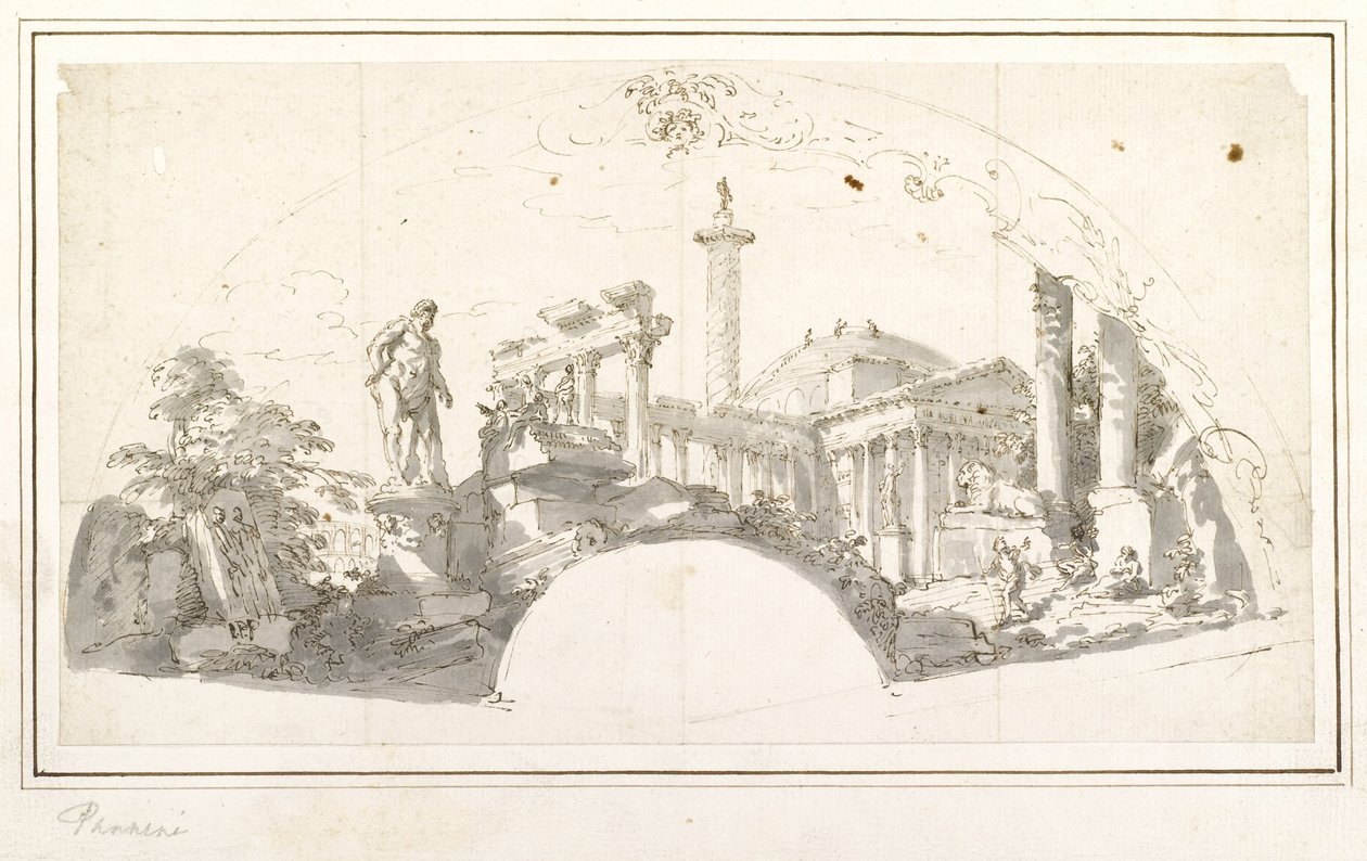 Progetto per un ventaglio - Capriccio con rovine romane e l