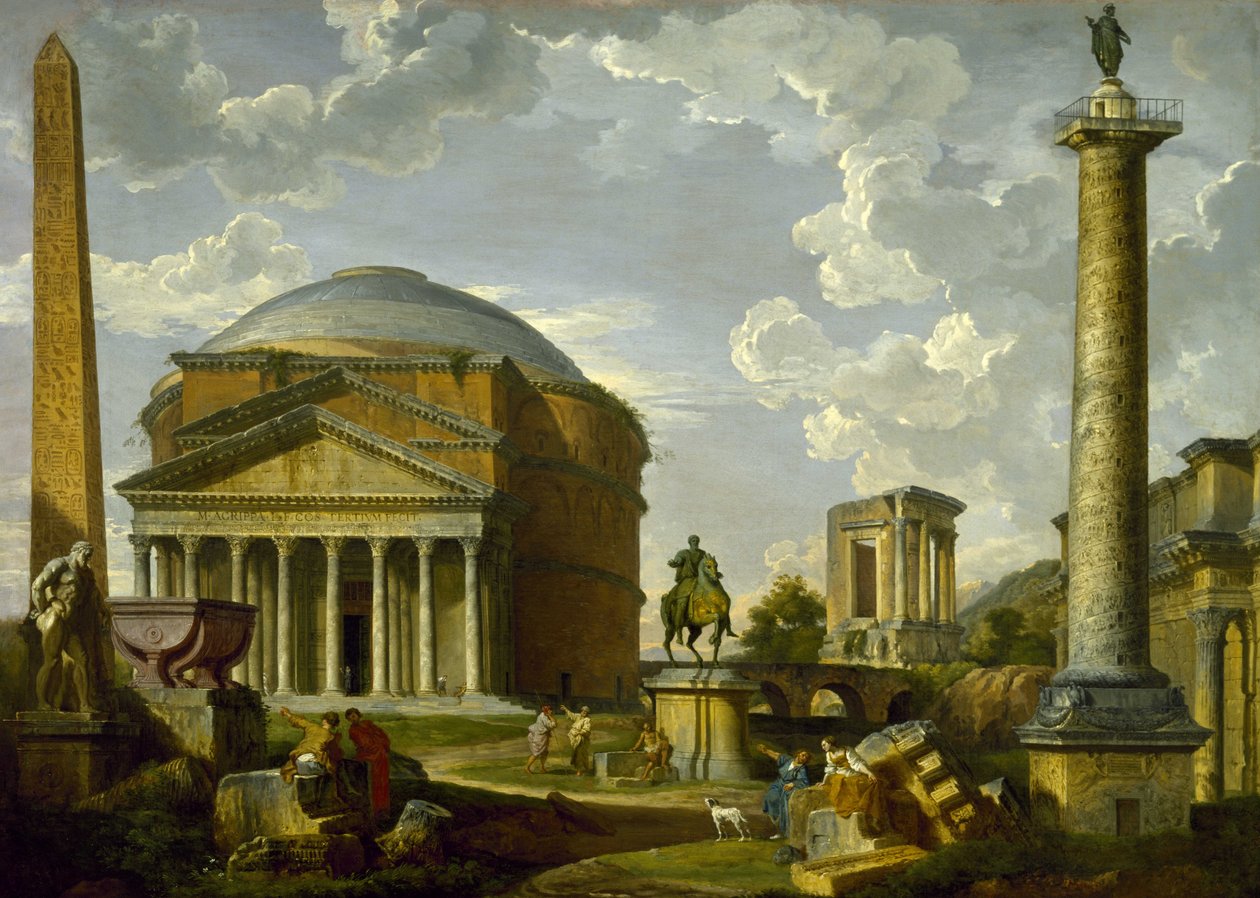 Veduta fantastica con il Pantheon e altri monumenti dell