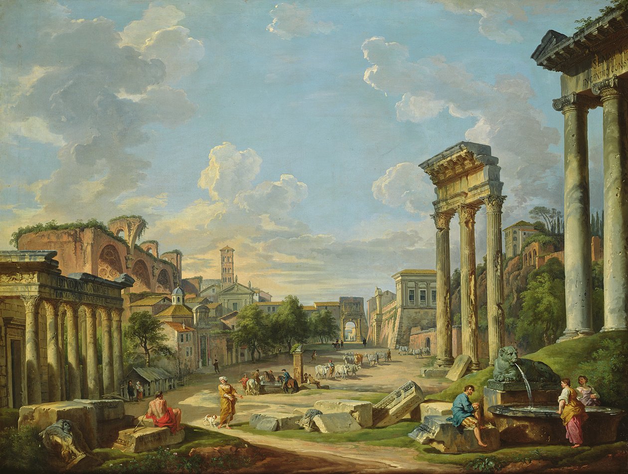 Veduta di Campo Vaccino a Roma, 1740 da Giovanni Paolo Pannini