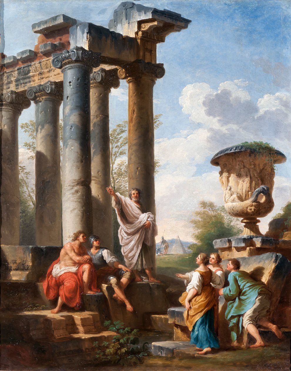 Capriccio con la predica di un santo, il vaso Medici, un tempio in rovina e la Piramide di Cestio, c.1745 da Giovanni Paolo Pannini