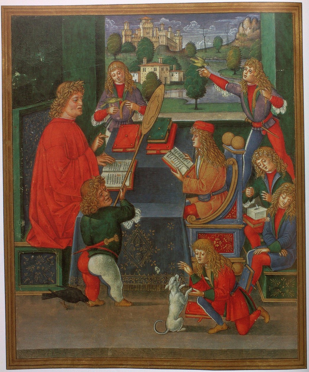 Massimiliano Sforza come allievo con il suo insegnante Gian Antonio Secco da Giovanni Pietro da Birago