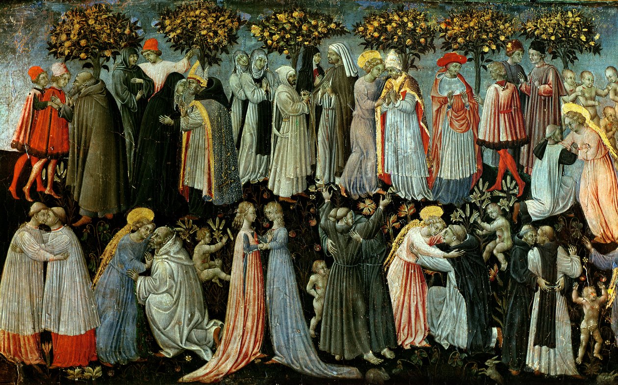 Il Giudizio Universale, dettaglio del pannello della predella che raffigura il Paradiso, 1460-65 (dettaglio) da Giovanni di Paolo