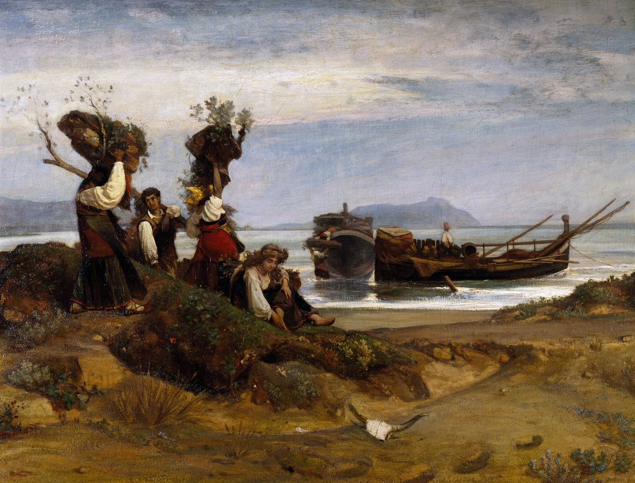 Donne che caricano legna nel porto di Anzio da Giovanni Costa