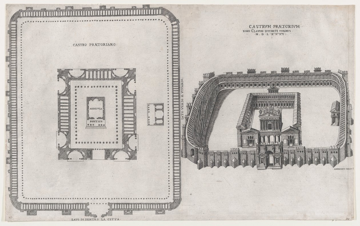 Speculum Romanae Magnificentiae: Castrum Praetorium, 1581 da Giovanni Ambrogio Brambilla