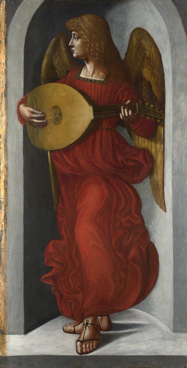 Un angelo in rosso con un liuto, c. 1490-1499 da Giovanni Ambrogio de Predis