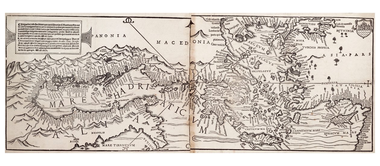Carta di Vavassore del Mar Mediterraneo, ritenuta la più antica carta stampata sopravvissuta da Giovanni Andrea Vavassore