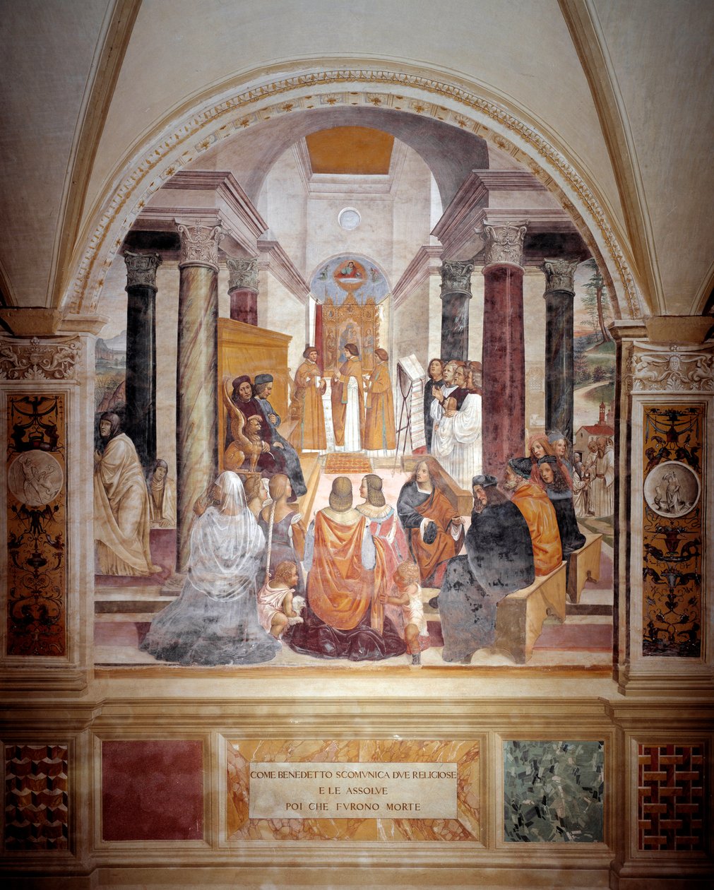 San Benedetto scomunica due suore e le assolve dopo la loro morte (affresco) da Giovanni Antonio Bazzi Sodoma