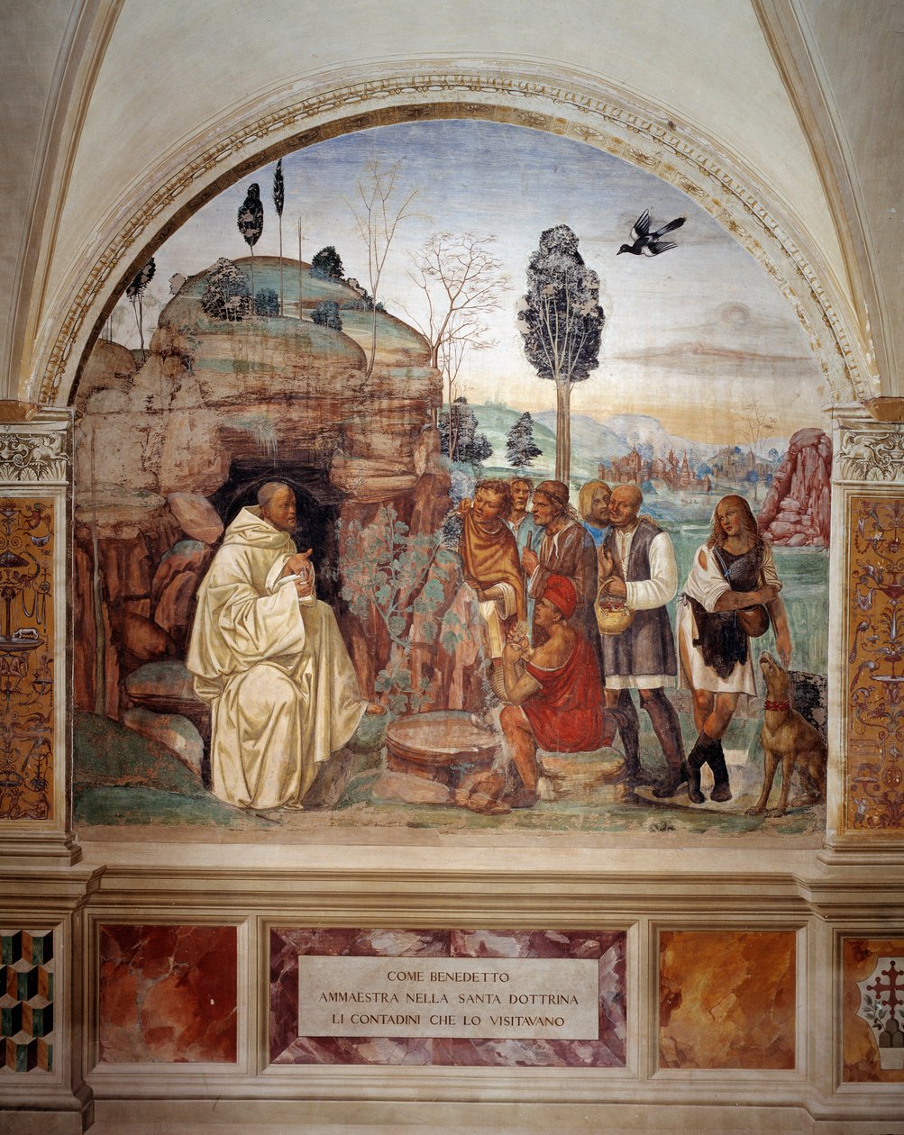 Come Benedetto insegna la dottrina santa ai contadini che lo visitano (affresco del chiostro di Antonio Bazzi detto il Sodoma) da Giovanni Antonio Bazzi Sodoma