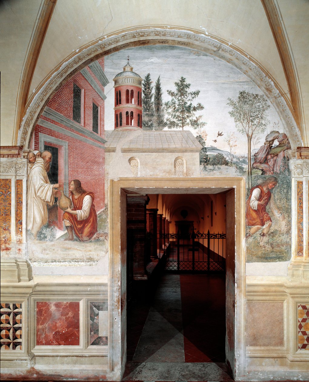 Come Benedetto trasforma in serpente il vino nascosto da un servo (dettaglio) (affresco del chiostro di Antonio Bazzi detto il Sodoma) da Giovanni Antonio Bazzi Sodoma