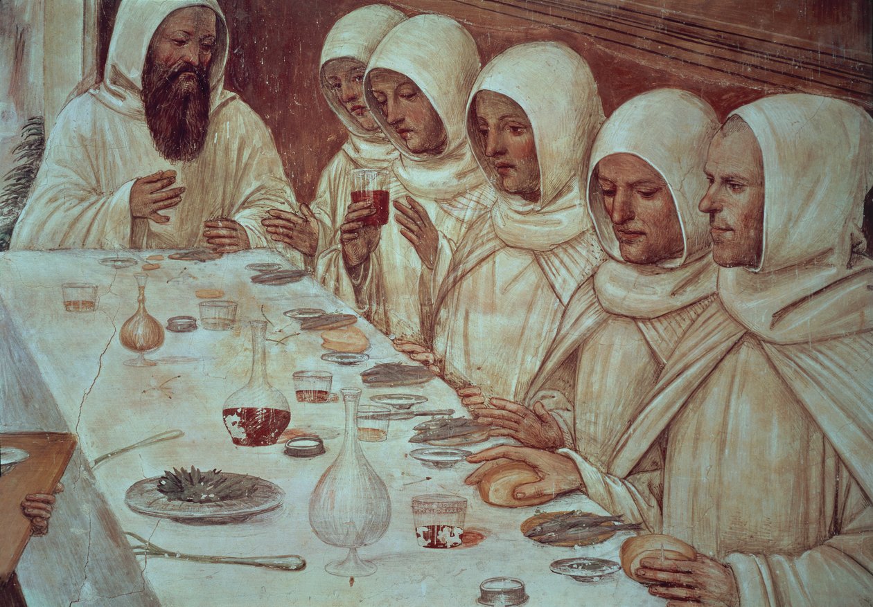 San Benedetto che ha ottenuto abbondante farina e ha nutrito i monaci (dettaglio) da Giovanni Antonio Bazzi Sodoma