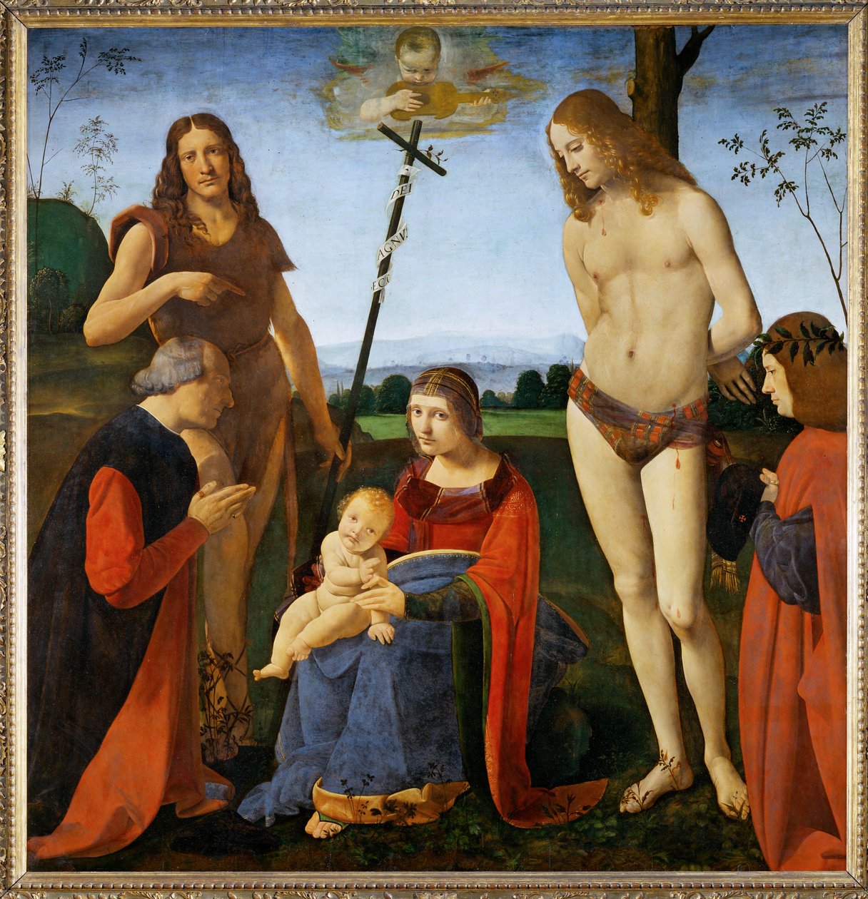 Madonna con i santi Giovanni Battista e Sebastiano e due donatori - Madonna a l