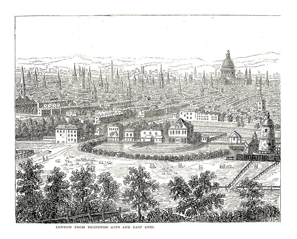 Londra da Islington City e East End. Da una vista di Canaletti, pubblicata nel 1753 da Giovanni Antonio Canal