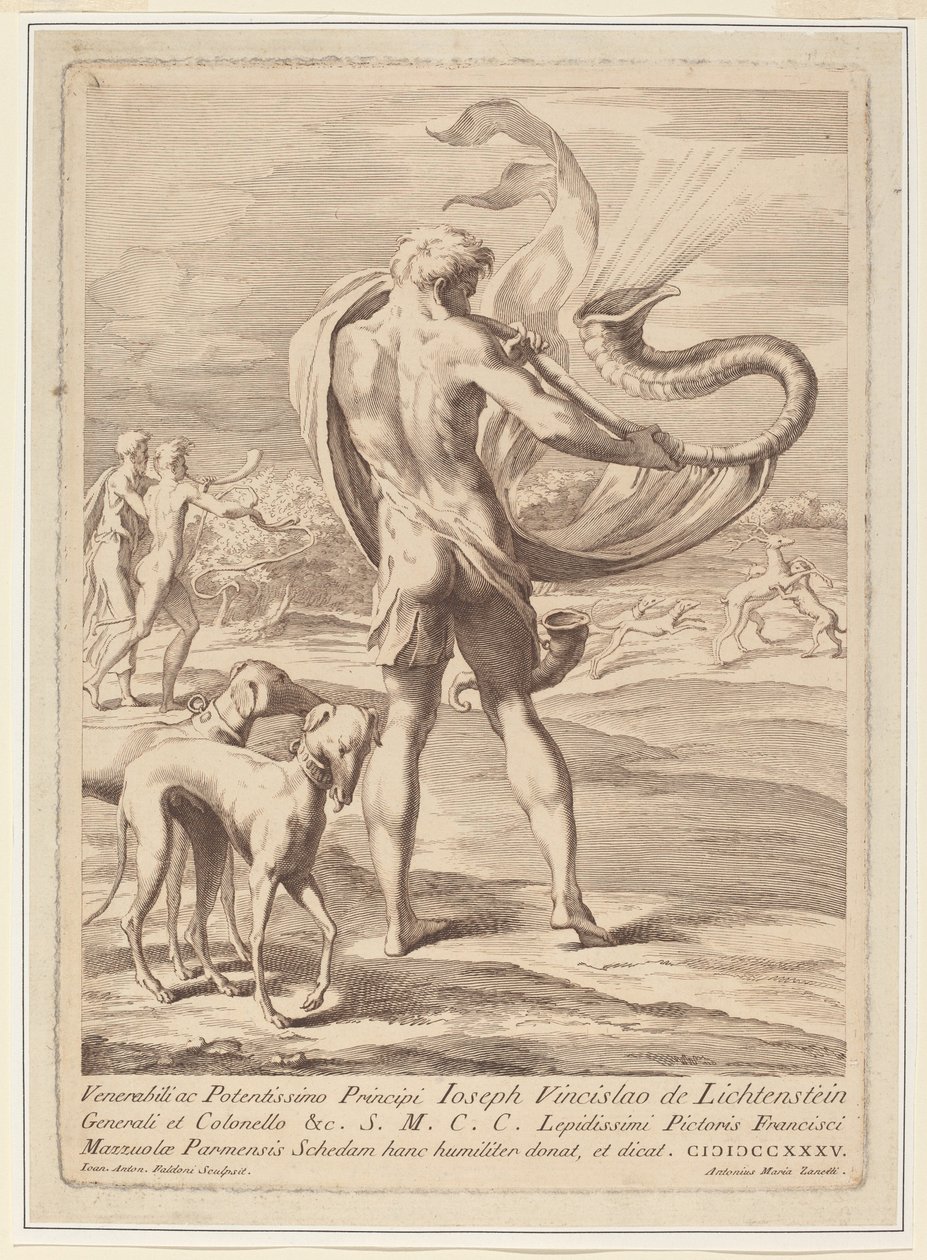 Uomo nudo che soffia in una conchiglia da Giovanni Antonio Faldoni after Parmigianino