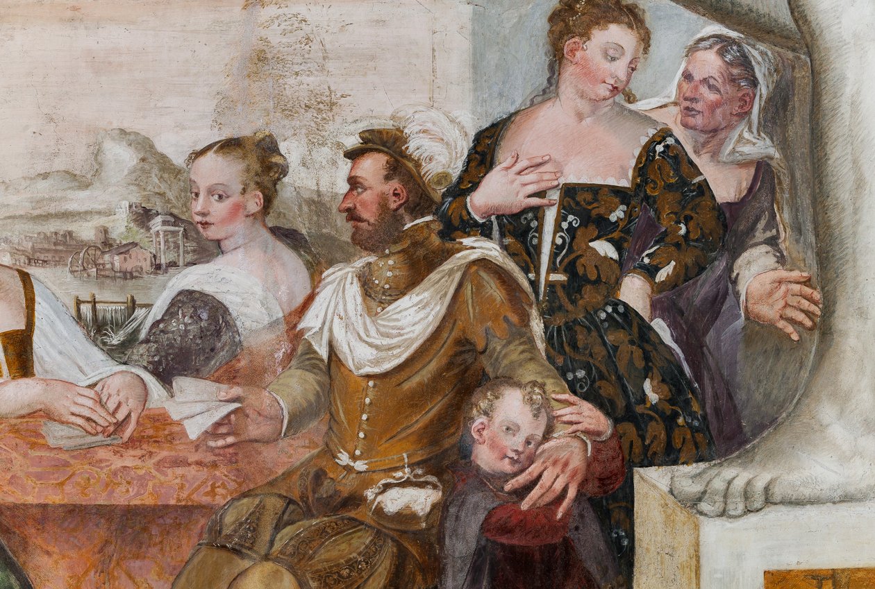 Gioco di carte, Sala principale, c.1570 (affresco) da Giovanni Antonio Fasolo