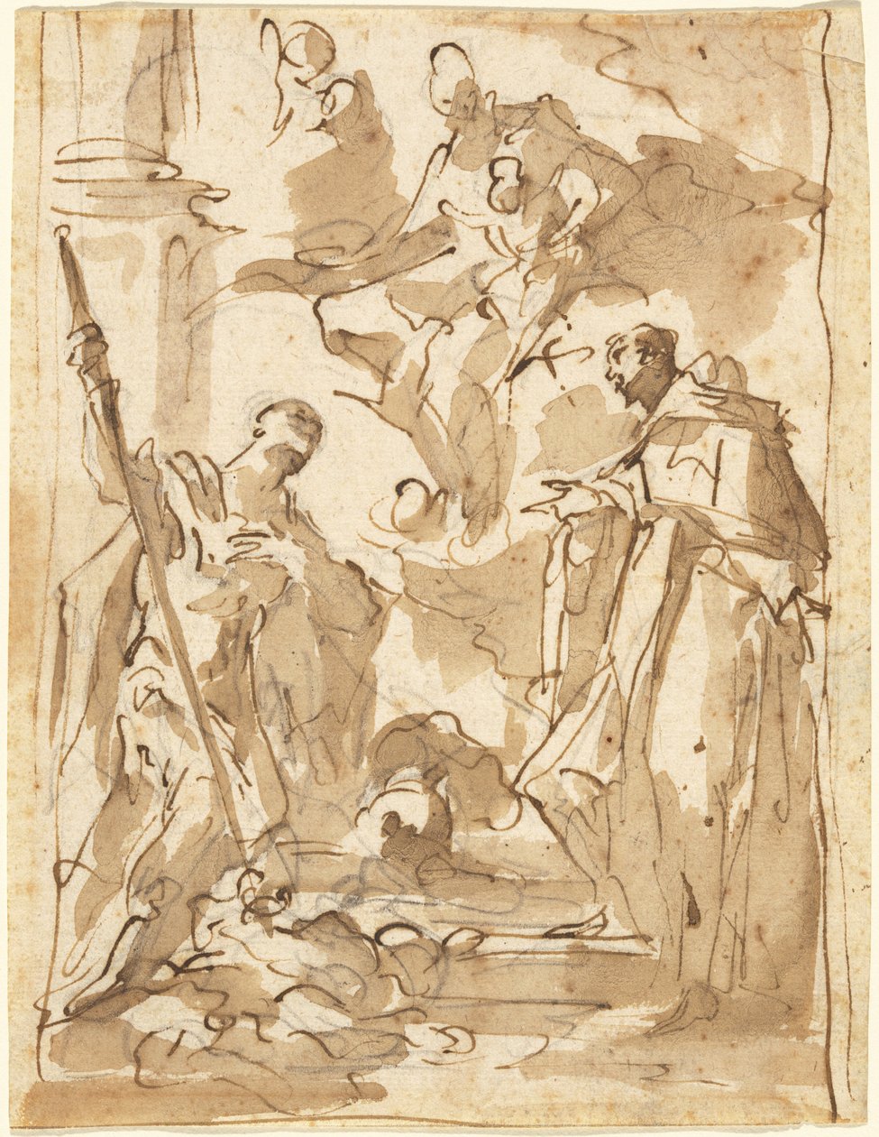 La Madonna e il Bambino in gloria con San Teodoro e un santo monastico da Giovanni Antonio Pellegrini