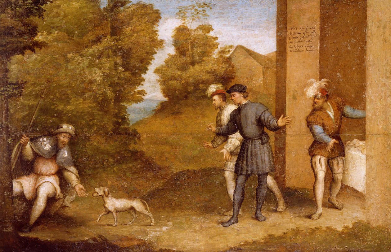 San Rocco nutrito dal cane, compartimento del Polittico di San Gottardo da Giovanni Antonio Pordenone