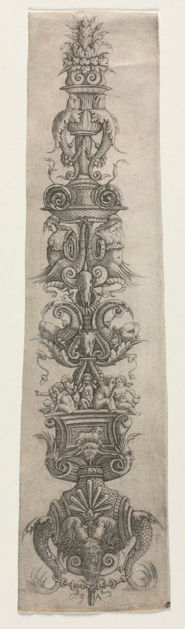 Arabesco verticale con maschere, amorini e nereidi da Giovanni Antonio da Brescia