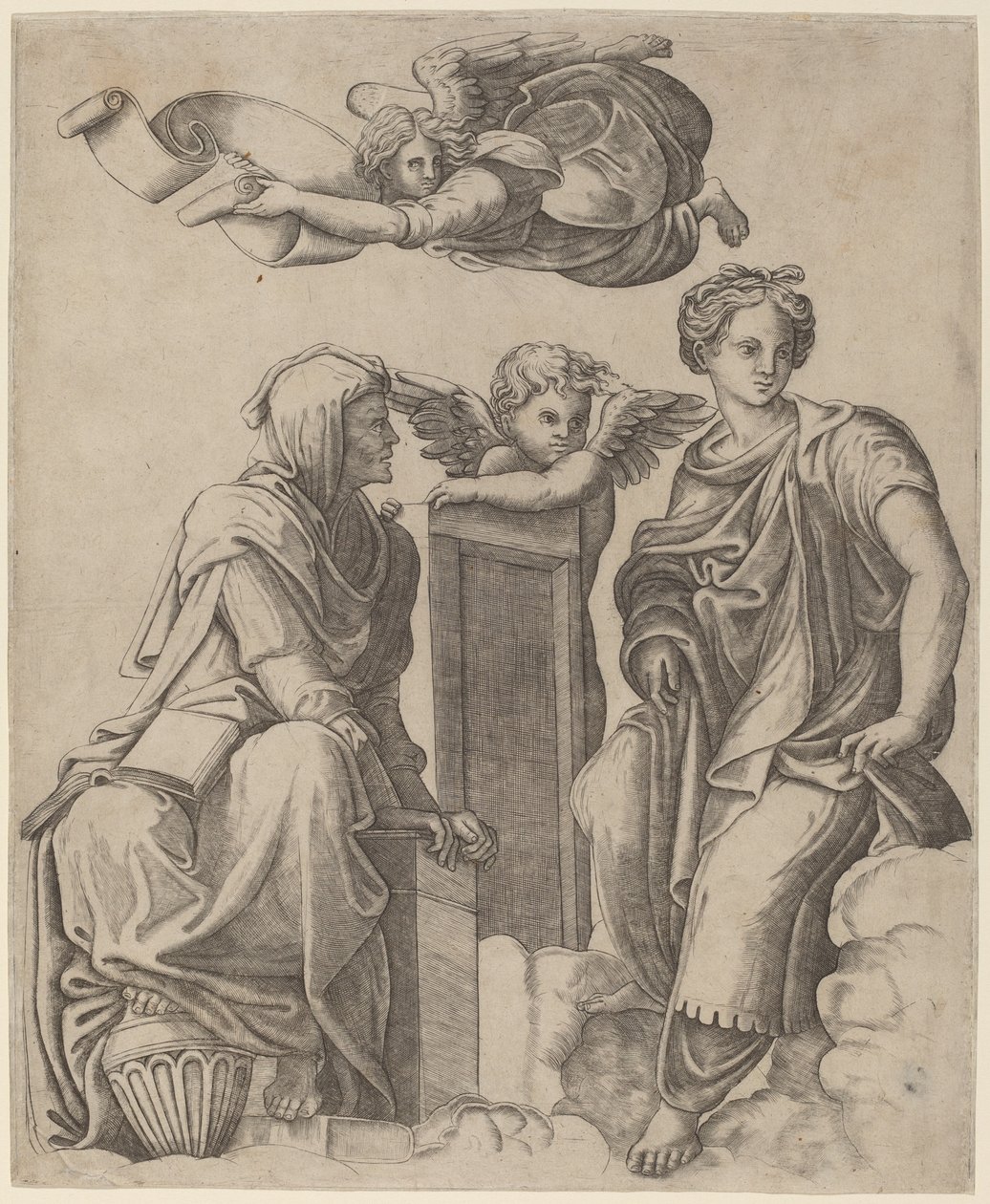 Due Sibille e un angelo da Giovanni Antonio da Brescia after Raphael